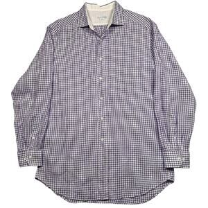 Linen Shirt Men's XLT Vintage Luigi Baldo Long Sleeve Purple Checkered Plaid‎